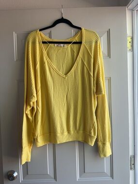 We The Free Sunlit Yellow Waffle V-Neck Top